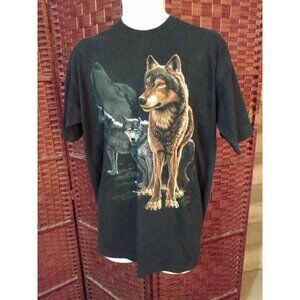 Vintage 90s Wolf Print T Shirt Wolves Single Stitch XL Big Print